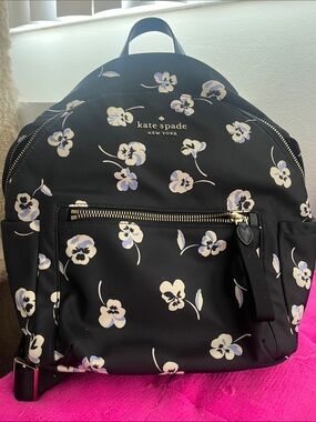 kate spade Black Floral Nylon Mini Backpack with Gold Hardware